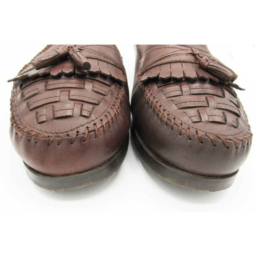 Giorgio Brutini Men's Loafers Kiltie Tassel Brown Woven Top Moc Toe Leather 13W